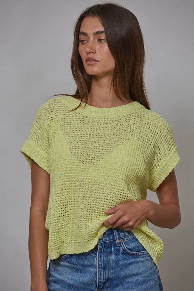 By Together - W1928 | Knit 100% Cotton Sweater Short Sleeve Crew Neck Top
