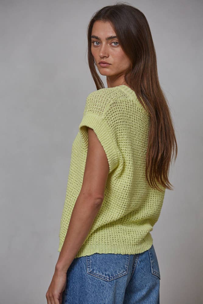 By Together - W1928 | Knit 100% Cotton Sweater Short Sleeve Crew Neck Top