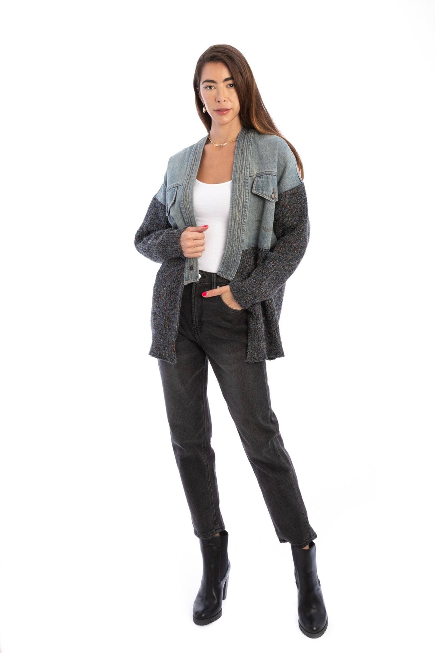 Denim Sweater Jacket Grey