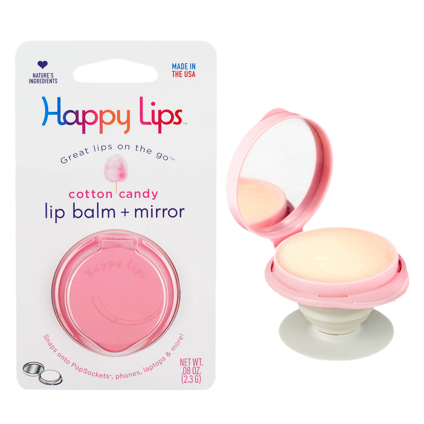 –Lip Balm w/Mirror, Attach Anywhere! Cotton Candy
