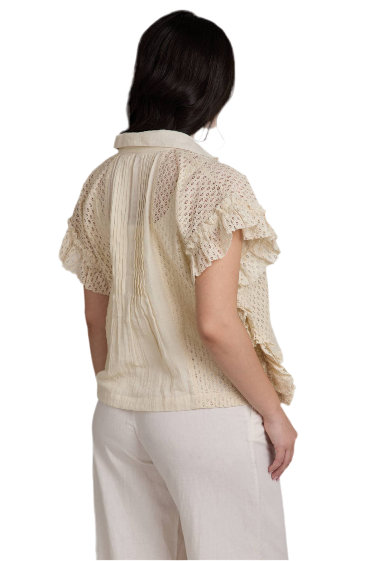 Ruffled Lace Button-Down Shirt