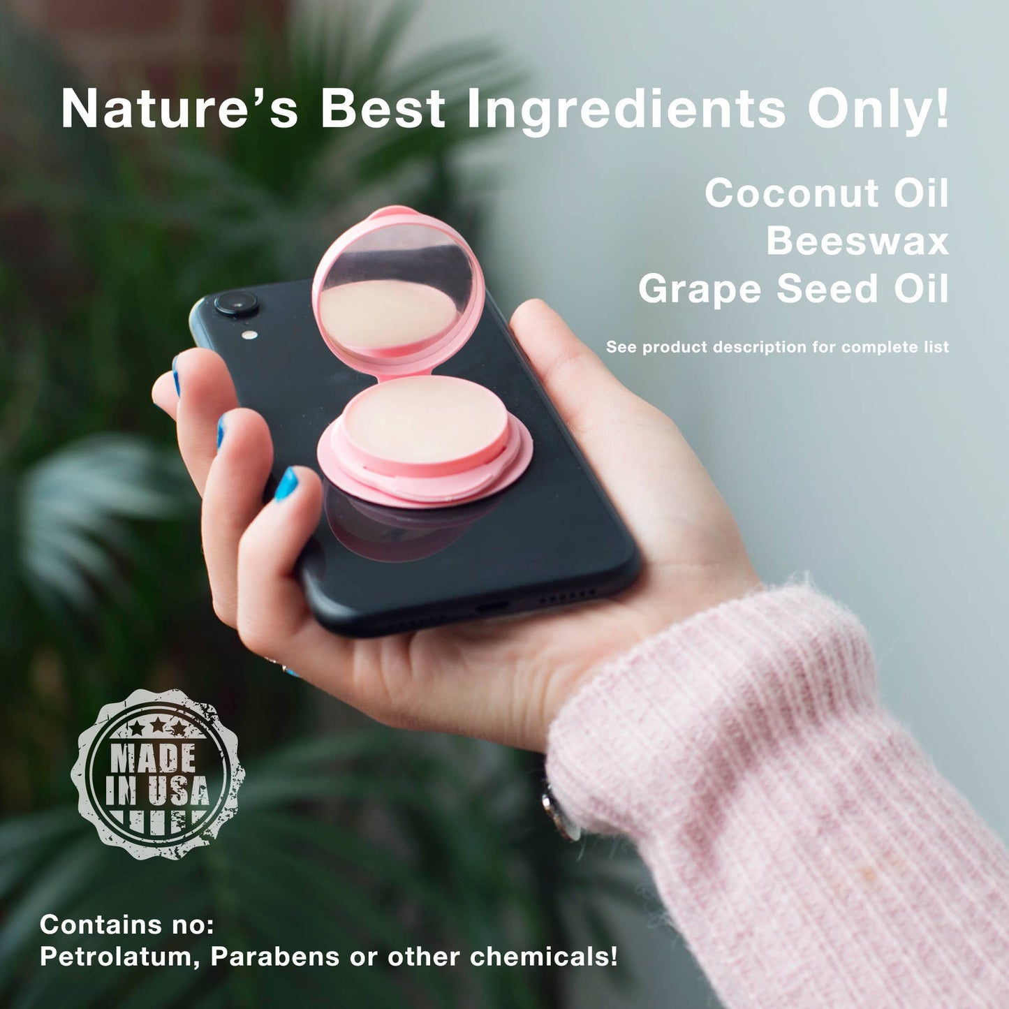 –Lip Balm w/Mirror, Attach Anywhere! Cotton Candy