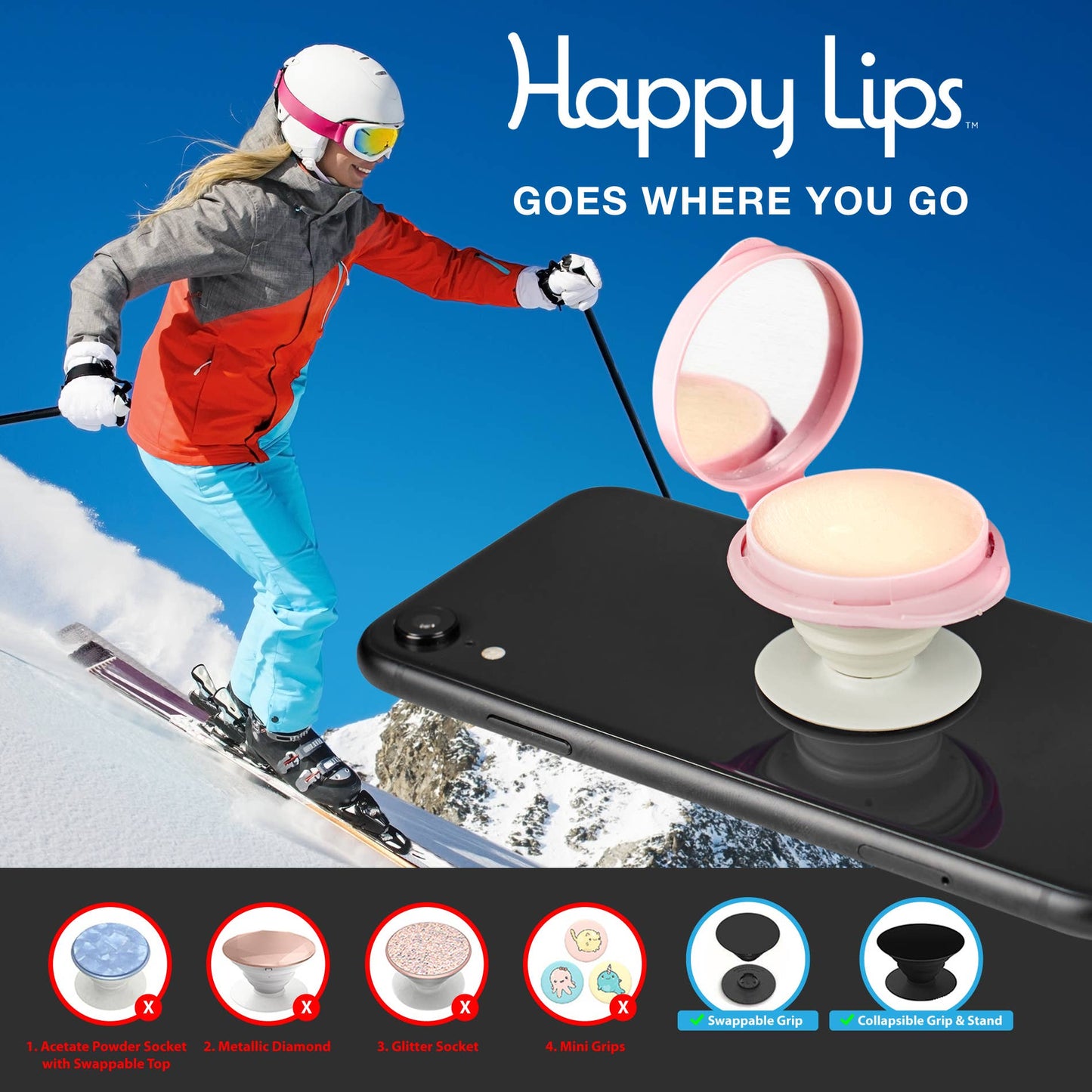 –Lip Balm w/Mirror, Attach Anywhere! Cotton Candy