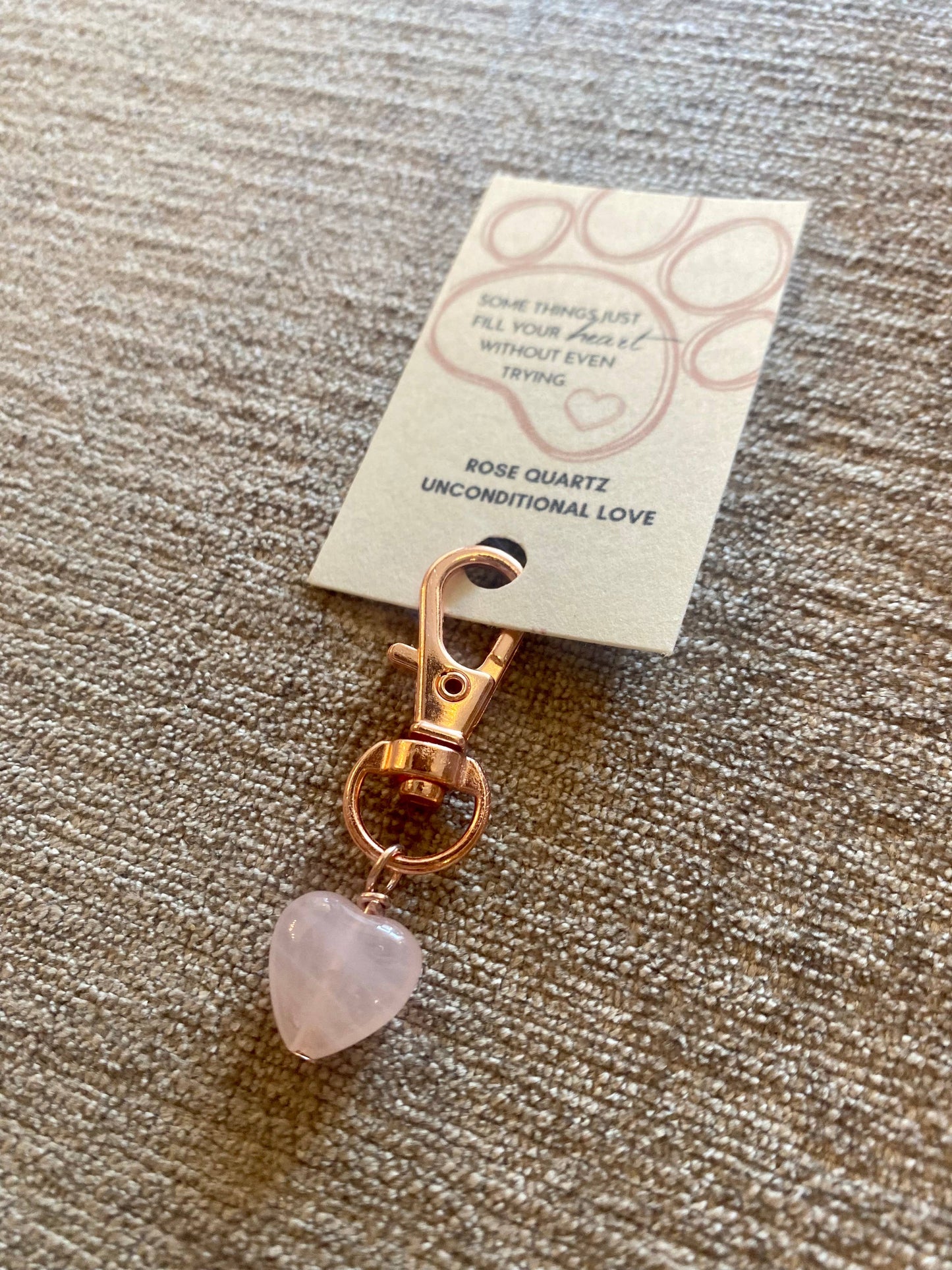 HER Story - Unconditional Love Pet Tag Rose Quartz Heart Dog/Cat Charm