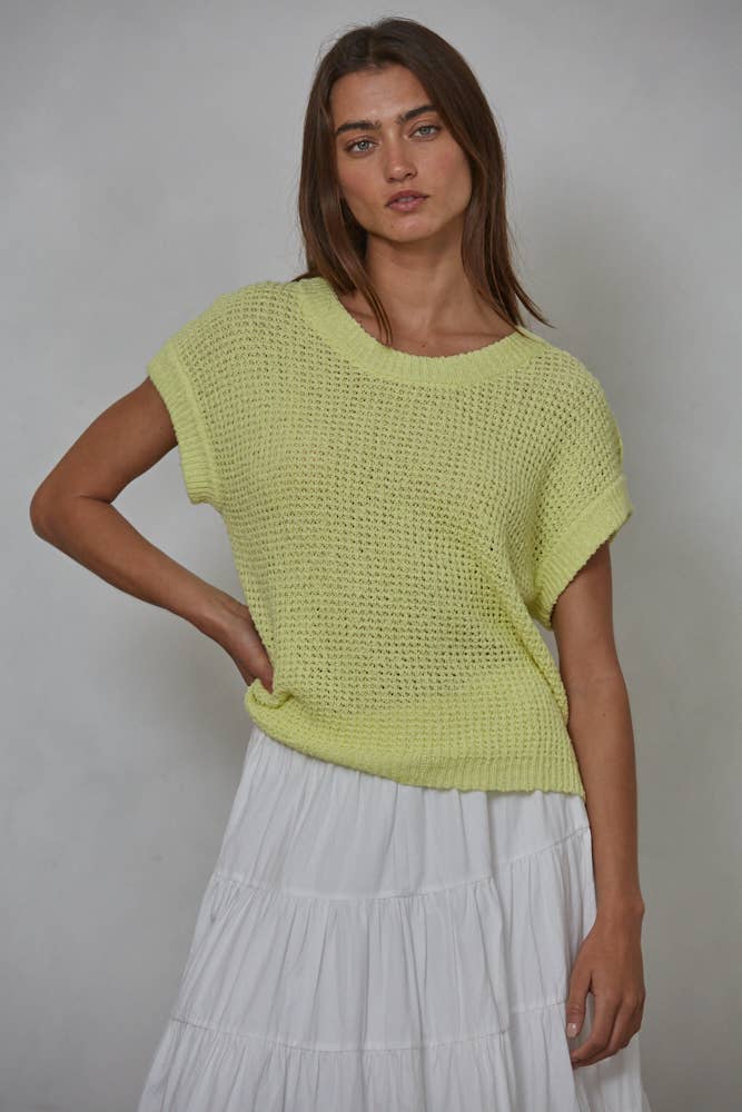 By Together - W1928 | Knit 100% Cotton Sweater Short Sleeve Crew Neck Top