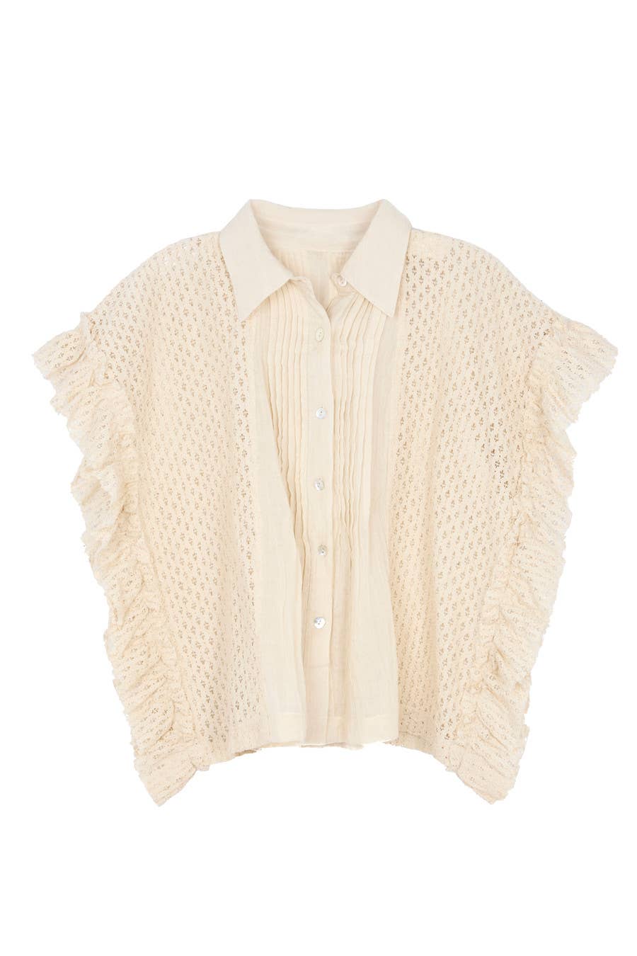 Ruffled Lace Button-Down Shirt