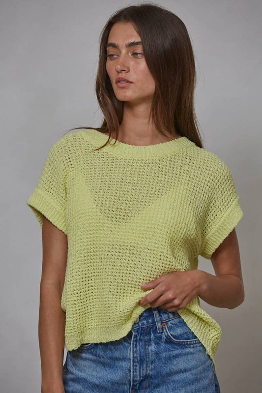 By Together - W1928 | Knit 100% Cotton Sweater Short Sleeve Crew Neck Top