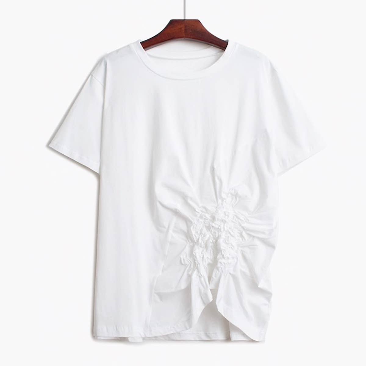 Luxe & Leather by Madonna & Co - Ruched S/S Knit-Woven Fashion Tee