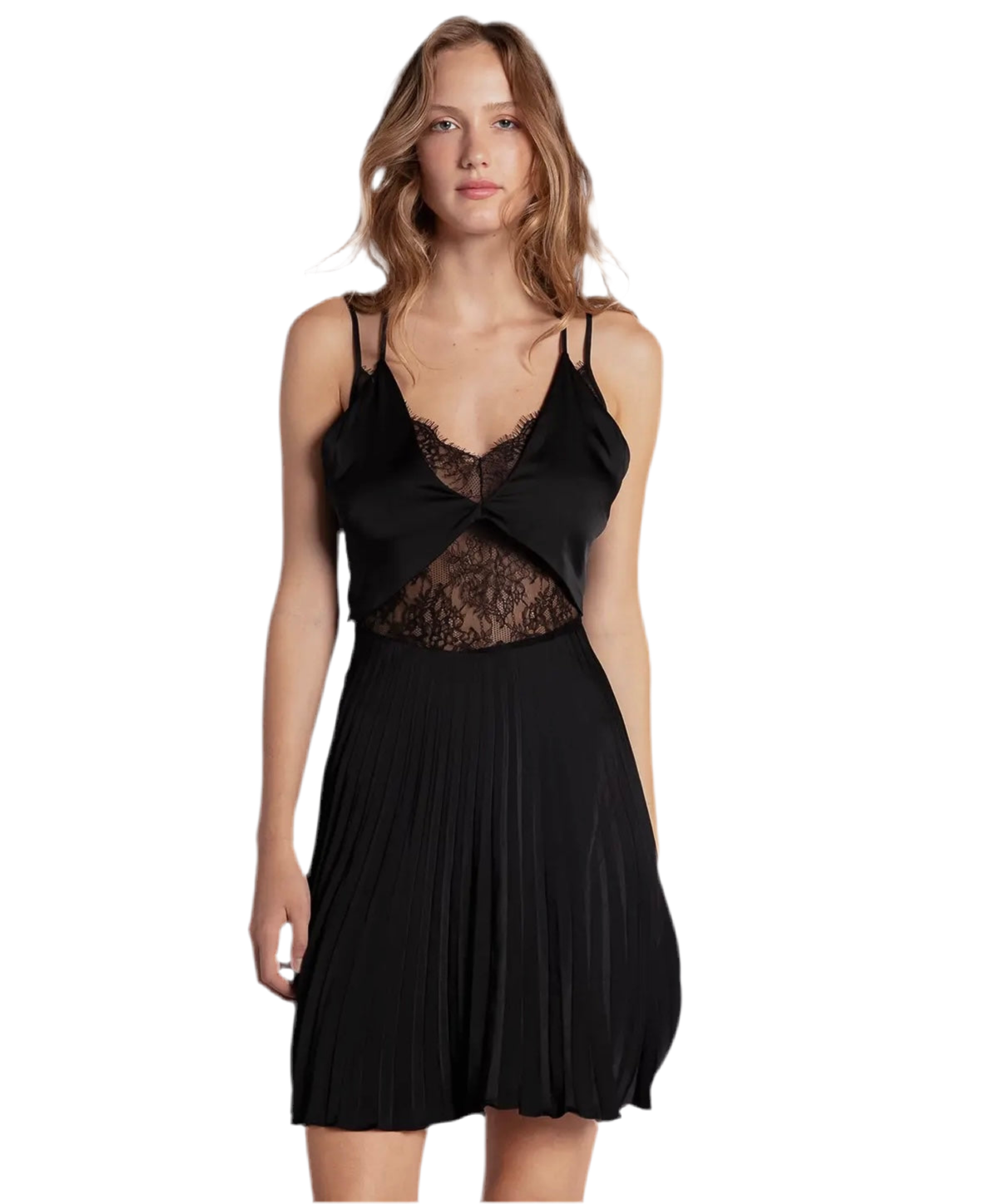 Belle and Bloom-The Feel It Still Lace Trim Mini Dress