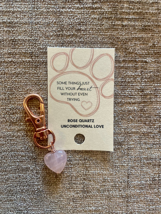 HER Story - Unconditional  Love Pet Tag  Rose Quartz Heart Dog/Cat Charm