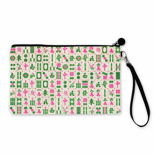 Marye-Kelley - PO6660-Pink and Green Mahjong Linen Pouch
