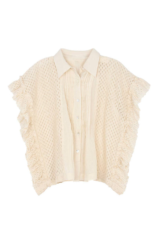 Ruffled Lace Button-Down Shirt