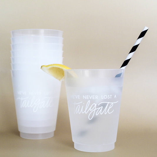 Birdie Mae Designs - We've Never Lost A Tailgate WHITE | FrostFlex Set of 8 Cups